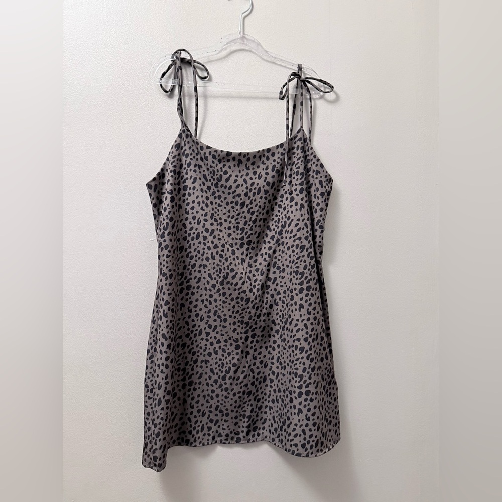 Audrey 3+1 Black and Gray Leopard Print Satin Mini Slip Dress Y2K Going Out
